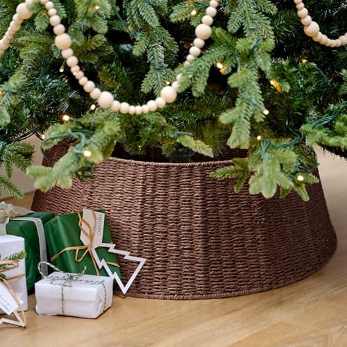 Hommtina Christmas Tree Collar- 33",Christmas Tree Base Christmas Basket Collar for Home, Living Room,for Covering Tree Stand (Brown3, 33 in) - Image 4