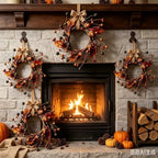 6 Pcs Mini Fall Candle Ring Wreaths Autumn Acorns Berries Mixed Oak Leaves Artificial Pillar Candle Holder Wreath for Farmhouse Thanksgiving Harvest Porch Front Door Cabinets Table Decoration - Image 4