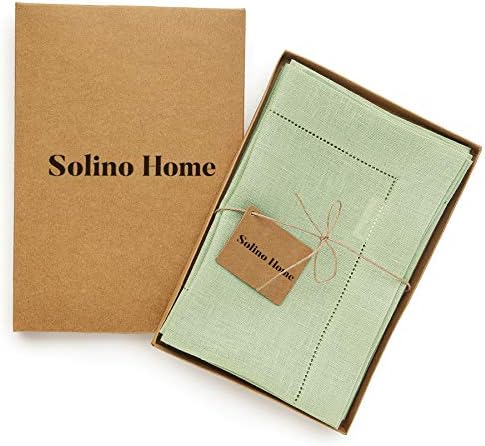 Solino Home 100% Pure Linen Napkins Green Hemstitch, 20 x 20 in, Set of 4 - Image 4