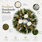 28 Inch Christmas Wreath for Front Door, White Rose Gold Winter Wreath - Image 3
