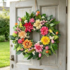 24 Inch Spring Summer Wreath for Front Door - Artificial Floral Wreath with Roses, Dahlia and Tulip Flowers and Green Leaves, Farmhouse All Season Home Decor for Indoor Outdoor Wall Porch - Image 2