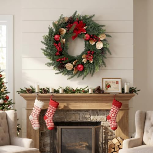 26" Lifelike Touch Artificial Christmas Pine Wreath for Front Door - Image 5