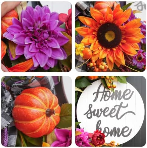 24 Inch Fall Wreaths for Front Door,Outdoor Autumn Wreath with Sunflowers - Image 3