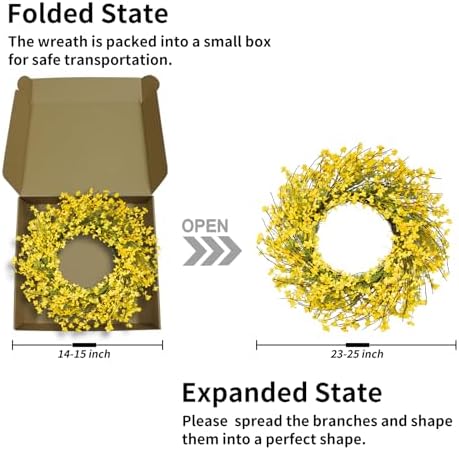 24 Inch Spring Wreath for Front Door, Artificial Yellow Forsythia Flower Grapevine Wreath for All Seasons - Farmhouse Indoor Outdoor Decor for Porch, Wall, Easter & Summer - Image 6
