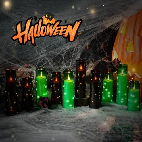 Sasigeiaa Flameless Candles with Embedded Star String - Battery Operated LED Candles, with Remote,12 Black Flickering Candles for Christmas, Weddings, Home Decor & Party,(D 2.3"×H 5" 6" 7") - Image 5