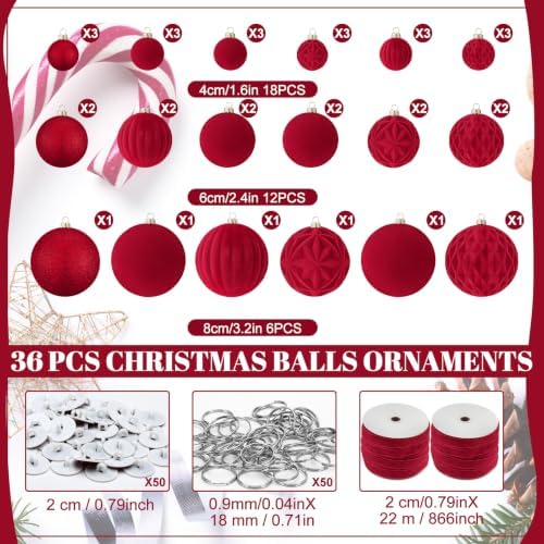 36 Pcs Christmas Balls Ornaments for Ceiling, Wine Red Velvet - Image 2