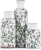 Green Ceramic Vase Set - 3 Chinoiserie Green Floral Vases, Farmhouse Country Flower Vase Home Decor, Living Room Decoration, Table Decoration, Fireplace Decor, and Entrance Decorations Centerpiece by QIANLING