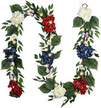 Valery Madelyn 9FT 4th of July Garland with Lights for Mantle, Red White Blue Patriotic Hydrangeas Garland Memorial Day Decorations with Eucalyptus Leaves Butterfly for USA 250th Anniversary Summer by ValeryMadelyn