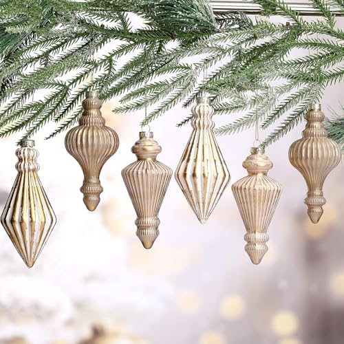 6 Mercury Glass Finial Christmas Ornament 5.7" Hanging, Neutral by PullCrease