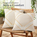 Mecatny Boho Outdoor Throw Pillow Covers 20x20 Set of 2 Yellow & White - Image 3