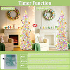 Timer - Easter Decorations, 5Ft Lighted Easter Tree with 50 LED Warm White Lights 12 Colorful Eggs Ornaments Battery Operated Easter Egg Tree Pop Up Tinsel Collapsible Tree for Home Porch Office Party - Image 2