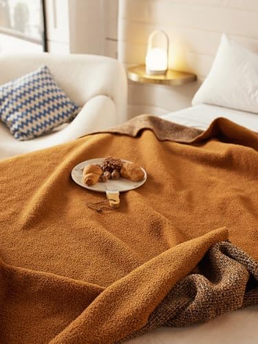 Burnt Orange Throw Blanket 50x70, Reversible Textured Fleece Blankets for Couch and Bed, Soft Warm Decorative Cozy Sofa Blanket for All Seasons - Image 6