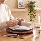 Set of 4 Rattan Charger Plates with Napkin Rings, Dark Brown - Image 2