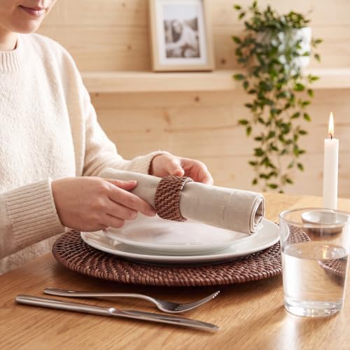 Set of 4 Rattan Charger Plates with Napkin Rings, Dark Brown - Image 2