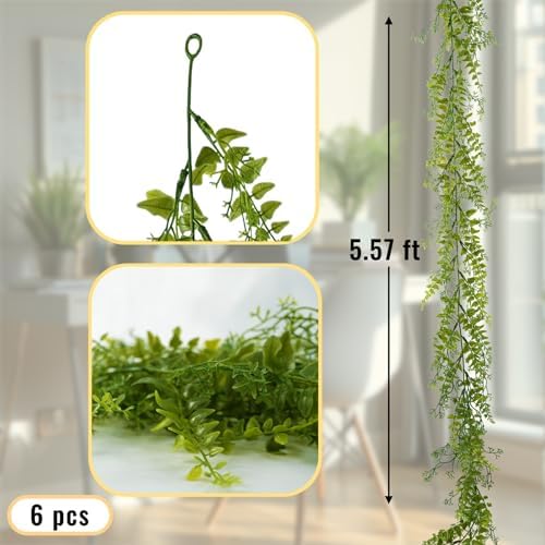 Artificial Greenery Garland 6 Pack, 5.57ft, for Hanging Greenery Decor - Image 4