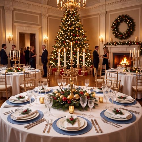Buryeah 24 Pieces 13 Inch Christmas Round Placemats Circle Woven Place Mats Boho Decor Dining Table Mats Table Scape Hosting Friends for Wedding Birthday Dinner Parties (Fog Blue) - Image 2