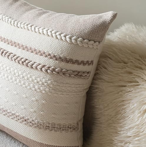 Cethom Boho Throw Pillow Covers 20x20 Inch Set of 2, Khaki Textured Decorative Couch Pillow Cases for Farmhouse Home Decor, Accent Cushion Cover for Sofa, Bed, Living Room, Bedroom - Image 3