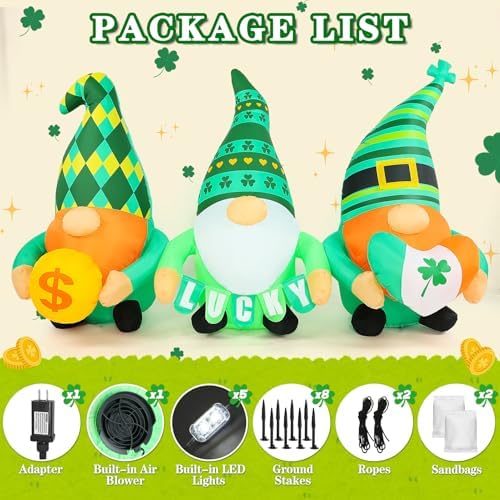 St Patricks Day Inflatables Outdoor Decorations, 6.4 FT Long St. Patrick's Gnomes Inflatable Decoration with LED Lights, Lucky Leprechaun Green Irish Blow Up Decor for Holiday Lawn Yard Garden Indoor - Image 4