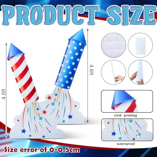 Bucherry 2 Pcs 55" x 34" Patriotic Rocket Cardboard Cutout Stand Ups Life Size Independence Day Theme Party Decoration Backdrop Photo Prop Stand Up for 250th Patriotic Day Party Decoration - Image 2