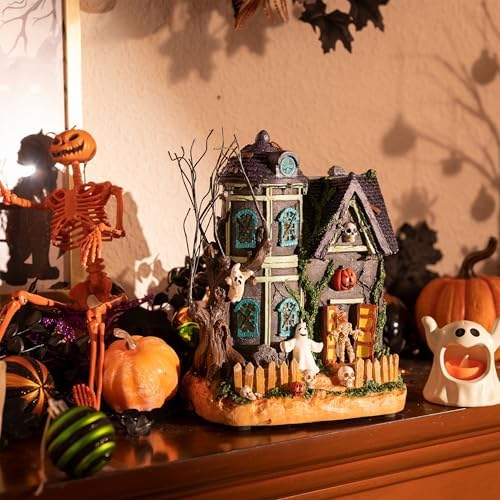 Valery Madelyn Halloween Village for Home Decor, Lighted Halloween Decoration with Music and Colorful Lights, Resin House Statue Mummy's Haunted House for Party Decor, 10 Inch - Image 6
