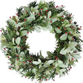24 Inch Artificial Wreaths for Front Door, Winter Spring Decoration Wreath with Red Berry and Lamb Leaves, Evergreen Natural Wreath for Indoor Outdoor Farmhouse Festival Home Decor by Bibelot