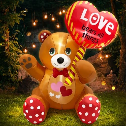 LETIME 4FT Valentines Day Inflatable Outdoor Decorations Bear LED Lighted by LETIME