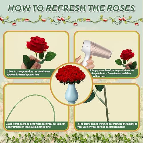 30 PCS Fake Red Roses, Artificial Flowers Bulk, Silk Faux Red Roses - Image 5