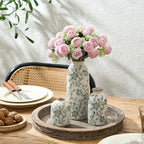 Ceramic Flower Decorative Antique Vase Set of 3, Vintage Rustic Chinoiserie Floral Vase for Home Decor, Living Room, Bookshelf, Office, Entryway, Garden, Chinoiserie Decor, Tuscan Decor- Gray - Image 6