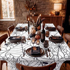 Frienda 2 Pcs Halloween Tablecloth 6ft White Spiderweb Stretch Table Covers - Image 6