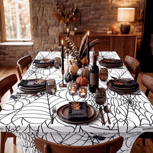Frienda 2 Pcs Halloween Tablecloth 6ft White Spiderweb Stretch Table Covers - Image 6