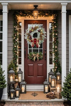 24" Christmas Wreath for Front Door Artificial Unlit Winter Wreath with Pine Cones, Berry Clusters, Burgundy Ball Ornaments and Ribbon for Thanksgiving Holiday Christmas Decoration - Image 4