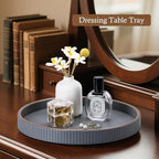 GORESE 12" Round Coffee Table Tray for Home Decor, PU Leather Decorative Serving Tray for Home & Entryway Tables, Perfume and Jewelry Tray for Dresser & Nightstand, Gray - Image 5