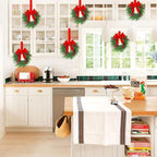 YoleShy 6 Pcs Small Christmas Wreath 12'' Mini Wreaths for Kitchen Cabinet Wreaths with Berry & Red Velvet Bow Ribbon Window Wreath Christmas Xmas Farmhouse Decoration for Front Door Chair Wall - Image 5