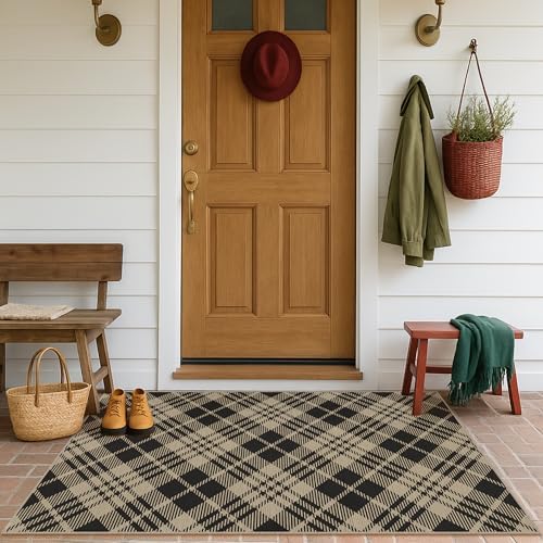JTJ Easy Jute 3x5 Entryway Rug, Tan & Black Angled Plaid - Image 3