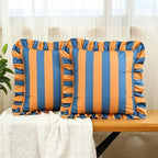 vctops Ruffle Square Throw Pillow Covers Boho Pink and Red Striped Decorative Pillowcases Set of 2, Soft Velvet Accent Cushion Cover Cases for Sofa Bed Living Room Decor (Yellow Blue,18"x18") by vctops