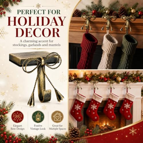 Flutesan 4 Pieces Christmas Bow Stocking Holders for Mantle Rustic Hanger - Image 6