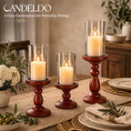 Candeldo Wooden Hurricane Candle Holders Pillar: Mid Century Modern Brown - Image 6
