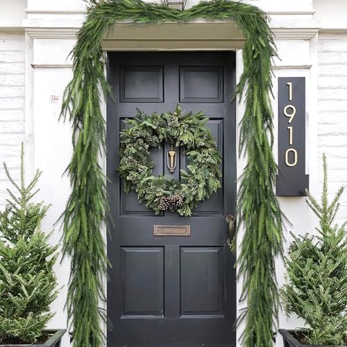 Christmas Decorations - 2pcs Christmas Garlands - 12ft(2 * 6ft) Norfolk Pine Garland Artificial Greenery Xmas Holiday Decor for Indoor Home Fireplace Mantle Table Stairs Railing Porch Door Farmhouse - Image 6