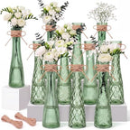 Set of 12 Sage Green Glass Bud Vases for Centerpiece, Assorted by Unknown
