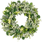 Vlorart 24-26 Inch Artificial Spring Summer Greenery Christmas Wreaths for Front Door Green Eucalyptus Leaf Wreath Decor Boxwood with Big Berries for Farmhouse Outside Year Round by Vlorart