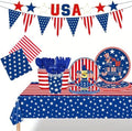 JoyPopper 197 PCS 4th of July Party Supplies Set - 250th Independence Day Decorations with American Flag Paper Plates, Napkins, Cups, Banners & Tablecloth - Serves 24 Guests for Patriotic Celebrations by JoyPopper