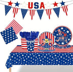 JoyPopper 197 PCS 4th of July Party Supplies Set - 250th Independence Day Decorations with American Flag Paper Plates, Napkins, Cups, Banners & Tablecloth - Serves 24 Guests for Patriotic Celebrations by JoyPopper