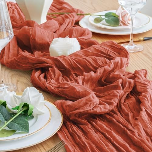 Cheesecloth Table Runner 10FT 12Pcs Terracotta Boho Gauze Sheer Runners - Image 6