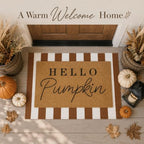 Tinideya 2 Pcs Hello Pumpkin Doormat Set, Brown White - Image 3