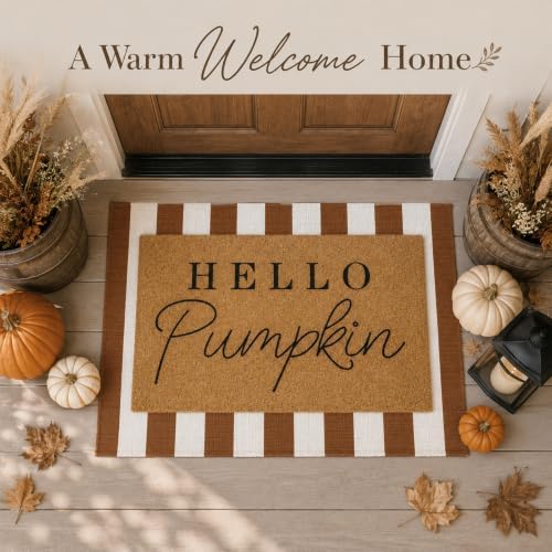 Tinideya 2 Pcs Hello Pumpkin Doormat Set, Brown White - Image 3