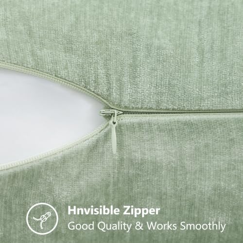 decorUhome Fall Chenille Sage Mist Throw Pillow Covers 22x22 Inch Set of 2, Decorative Soft Couch Pillow Covers Solid Dyed Accent Euro Sham Farmhouse Neutral Square Pillow Cases for Sofa - Image 6