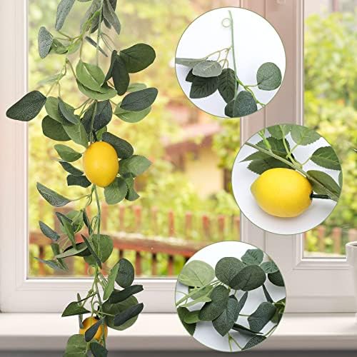 IUIBMI 6.5 Ft Artificial Lemon Greenery Garland with Green Eucalyptus Leaves, Artificial Lemon Vine Wreath for Front Door Kitchen Party Table Wedding Decor (2 Pcs) - Image 6