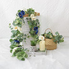TOCHGREEN 4 Pack Artificial Eucalyptus Flower Garland with White Blue Roses - Image 7