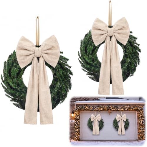 Hotop 2 Pcs 24 Inch Outdoor Christmas Wreath with Large Burlap Velvet Bow by Hotop