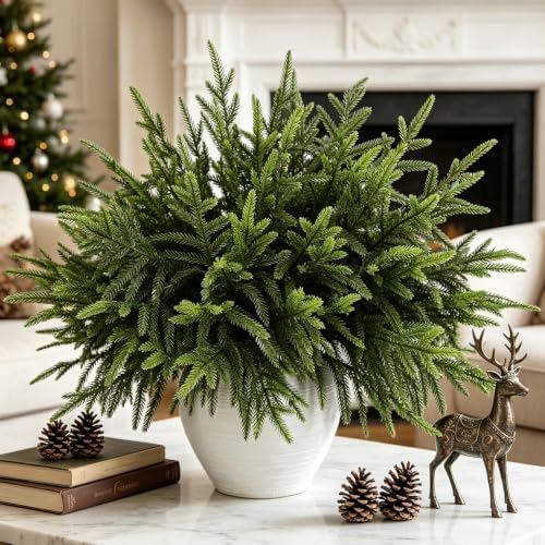 24Pcs 18" Christmas Norfolk Pine Stems, Soft Touch Branches Greenery Picks by Citilya
